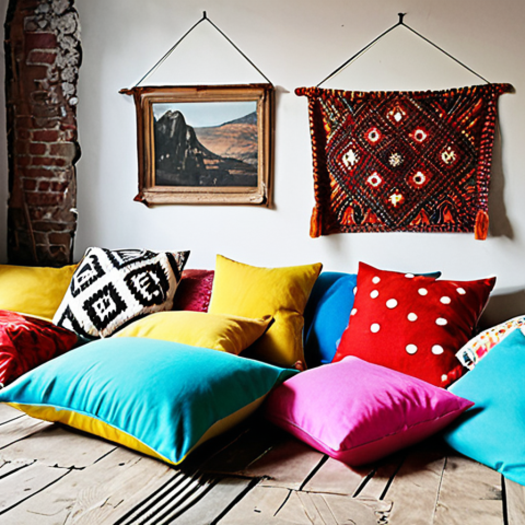 **

> Upcycled furniture workshop, Gothenburg creative hub "Re:Make", designers collaborating on turning old clothes into colorful cushion covers, bright and inspiring atmosphere, focus on hands and repurposed textiles, eco-friendly, Swedish design aesthetic.

**