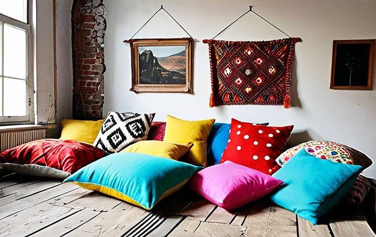 **

> Upcycled furniture workshop, Gothenburg creative hub "Re:Make", designers collaborating on turning old clothes into colorful cushion covers, bright and inspiring atmosphere, focus on hands and repurposed textiles, eco-friendly, Swedish design aesthetic.

**