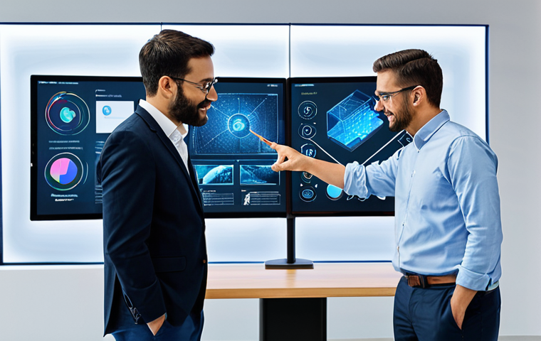 A diverse group of professional adults, fully clothed in modest, contemporary business attire, are actively engaged in a cutting-edge creative learning hub. They are interacting with large digital displays showing advanced AI algorithms and collaborative design projects. The environment is bright and modern, featuring ergonomic workspaces and subtle technological accents. The scene conveys innovation and intellectual engagement. Perfect anatomy, correct proportions, natural pose, well-formed hands, proper finger count, natural body proportions, professional photography, high quality, safe for work, appropriate content, professional, family-friendly.